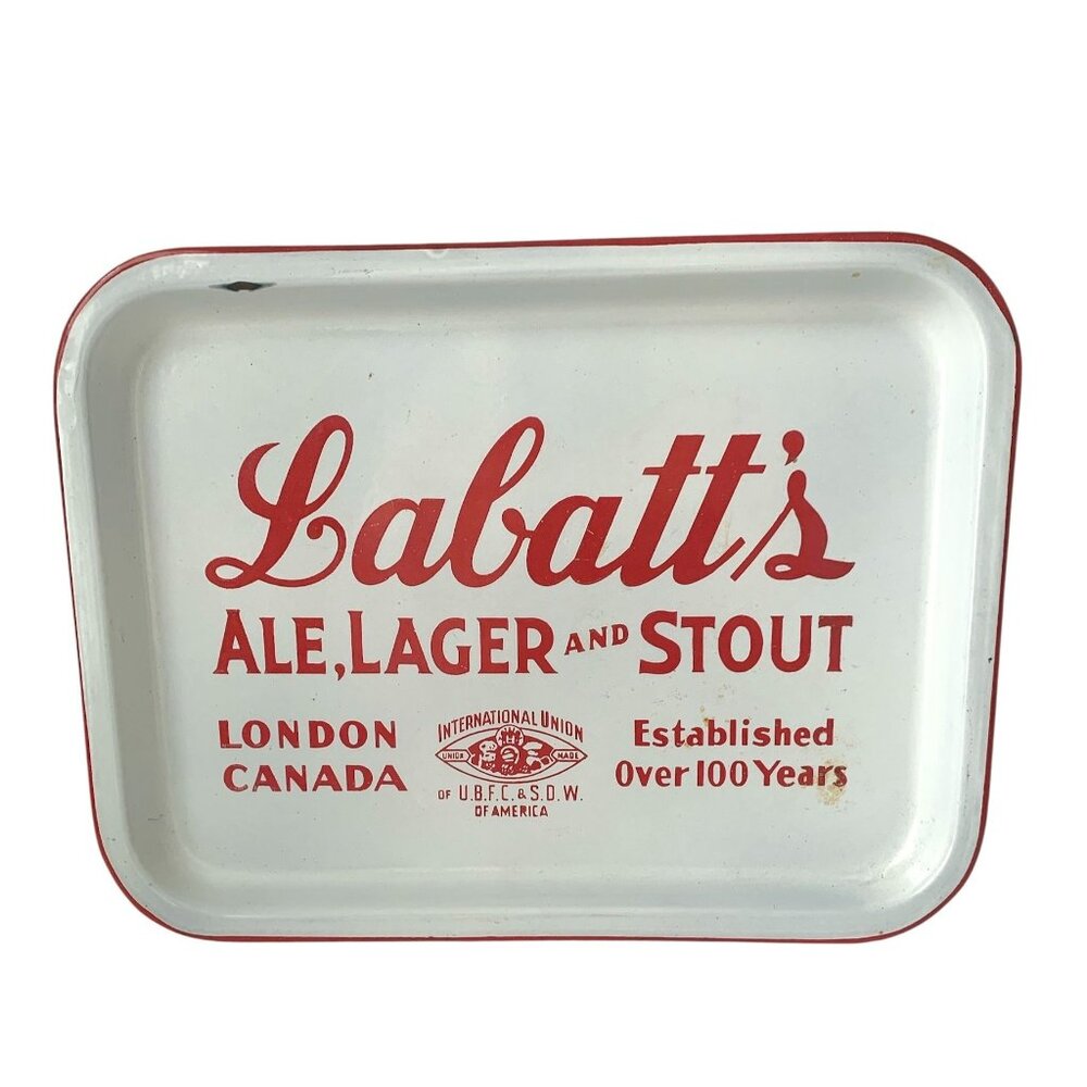 Labatt's Ale Lager & Stout Enamel Advertising Tray Vintage Red White